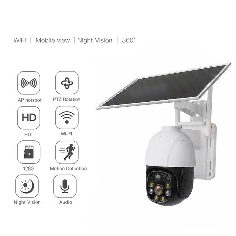 CE 2MP IP WiFi Solar-Sicherheitskamera PTZ 360 Grad H.265 drahtlos