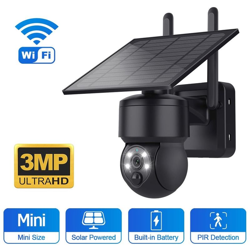 Außen PTZ 3MP Solarbetriebene CCTV Kamera Schwarze Farbe Wettersicherheit